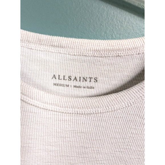 ALLSAINTS Unisex White Short Sleeve Shirt Textured Medium Logo Mens Womens - Picture 3 of 5